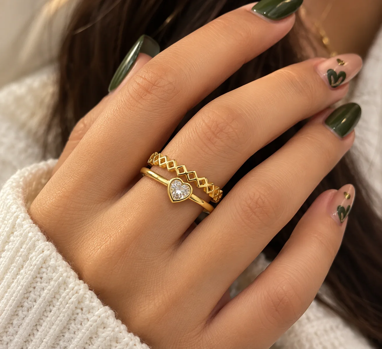 Women’s Gold-Tone Adjustable Heart Crystal Ring