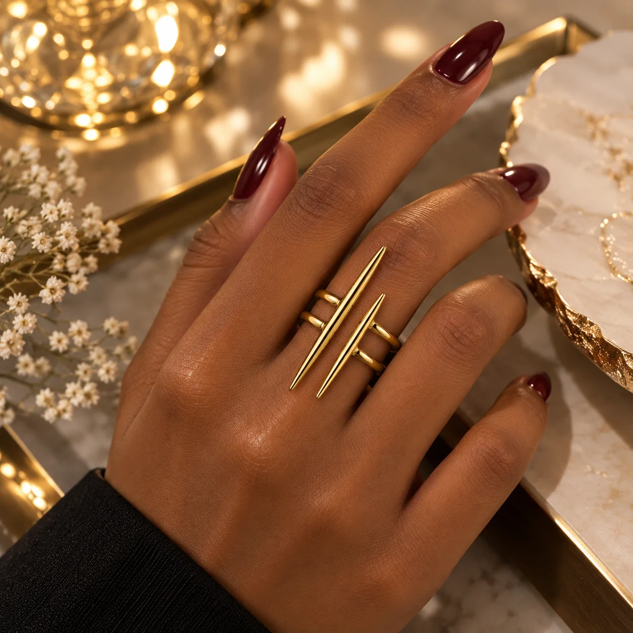Double Spike Adjustable Ring for Women