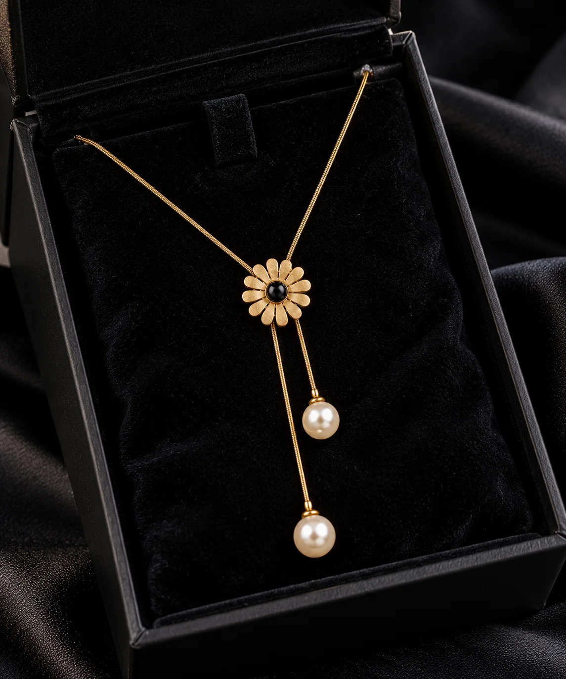Golden Daisy Pearl Drop Pendant