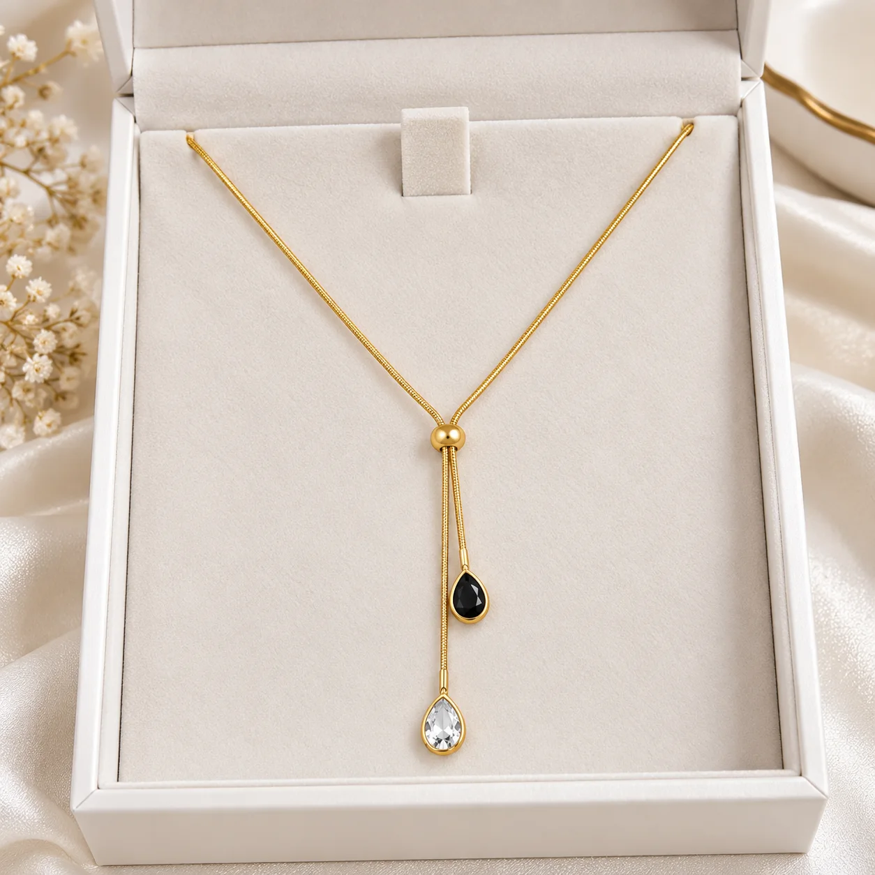 Midnight Dual Teardrop Lariat Necklace