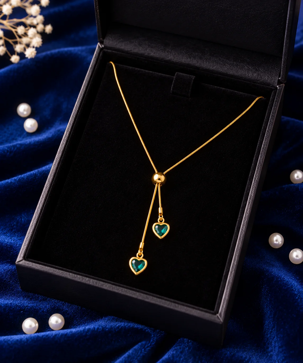 Teal Heart Charm Gold Necklace