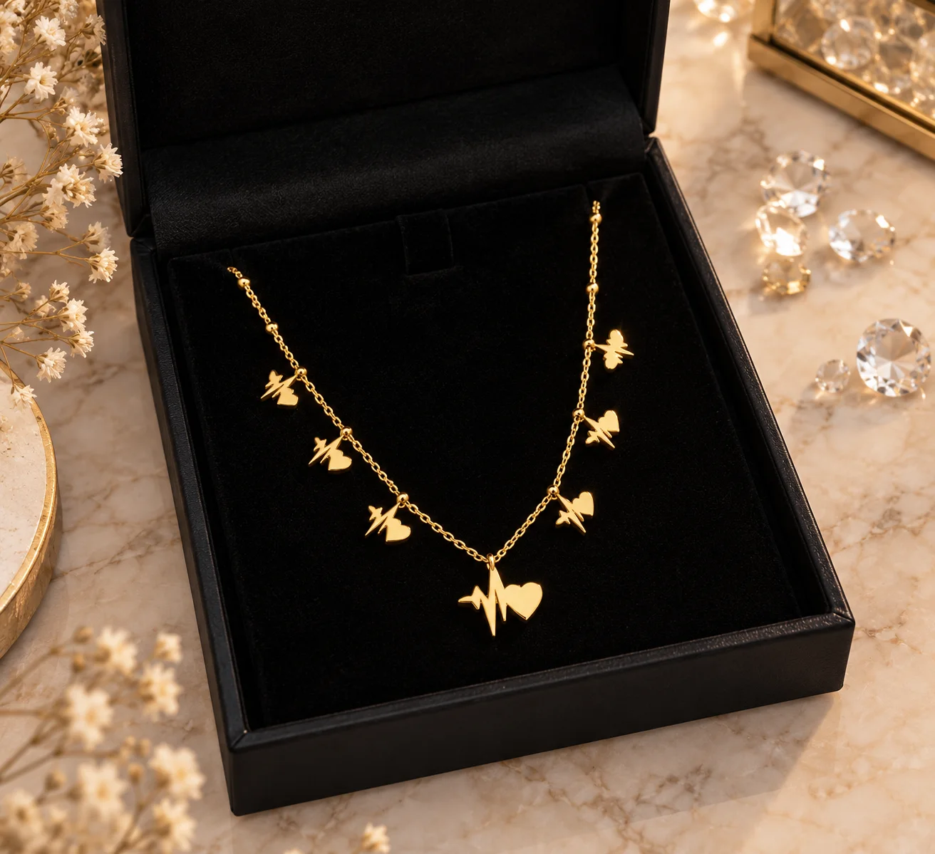 Elegant Gold Heartbeat Pendant Necklace