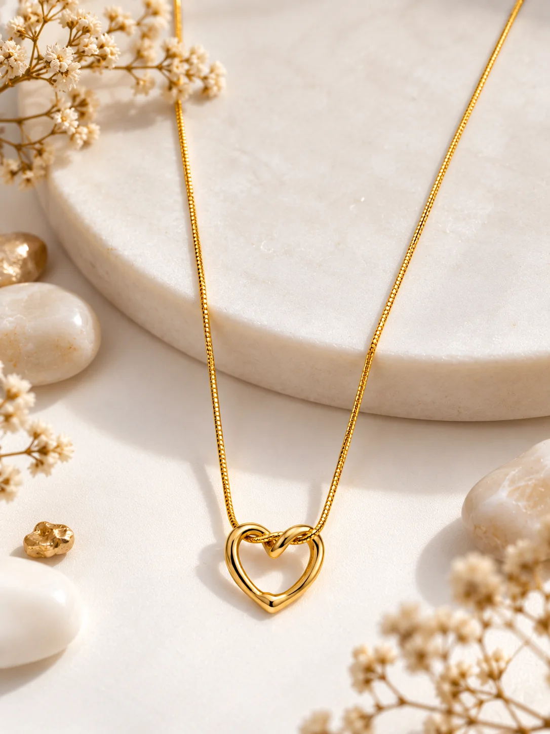 Luxury Heart-Shaped Gold Pendant with Sleek Snake Chain for Womens & Girls
